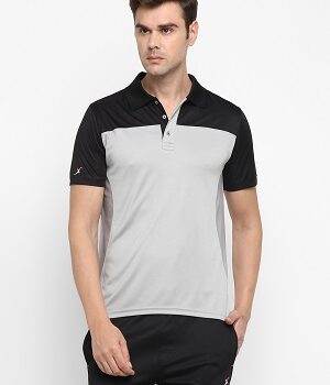 Sportee Men’s T-Shirt Light Grey Black Colorblock Polo